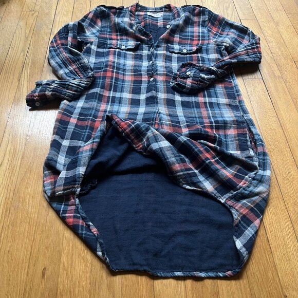 Velvet By Graham & Spencer Size S Blue Red Gabrielle Plaid Tunic Shirt Dress - Picture 9 of 16